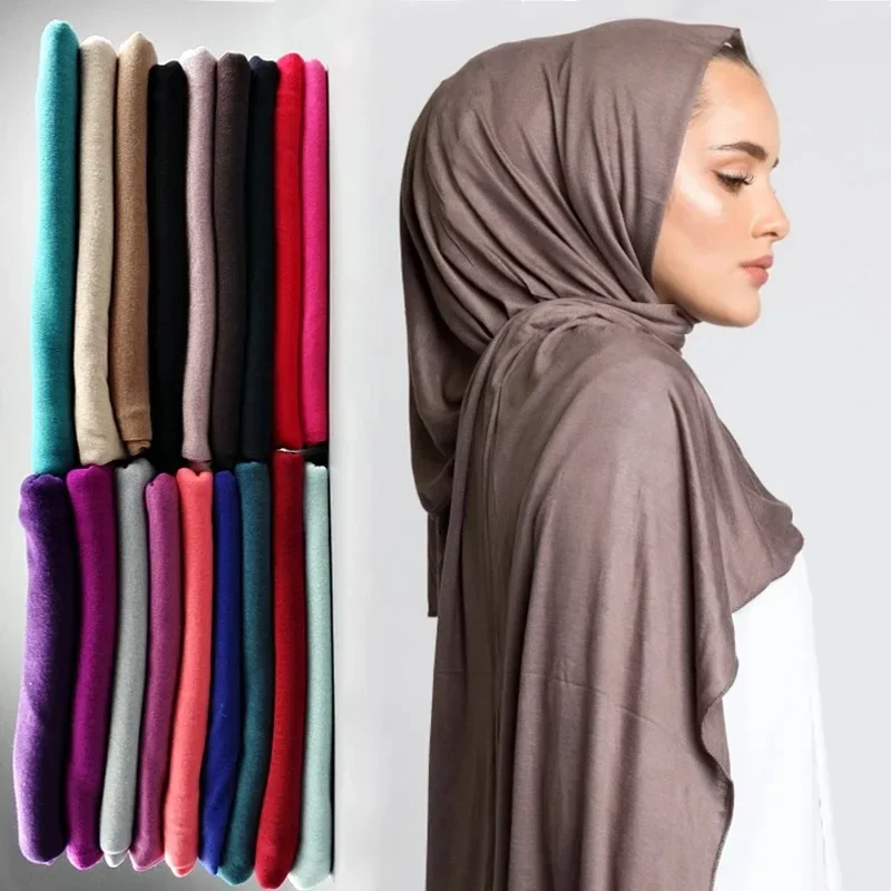 Bufanda larga de algodón para mujer, Hijabs de tipo Jersey, chal musulmán elástico, fácil de usar, envoltura para la cabeza, 170x80cm