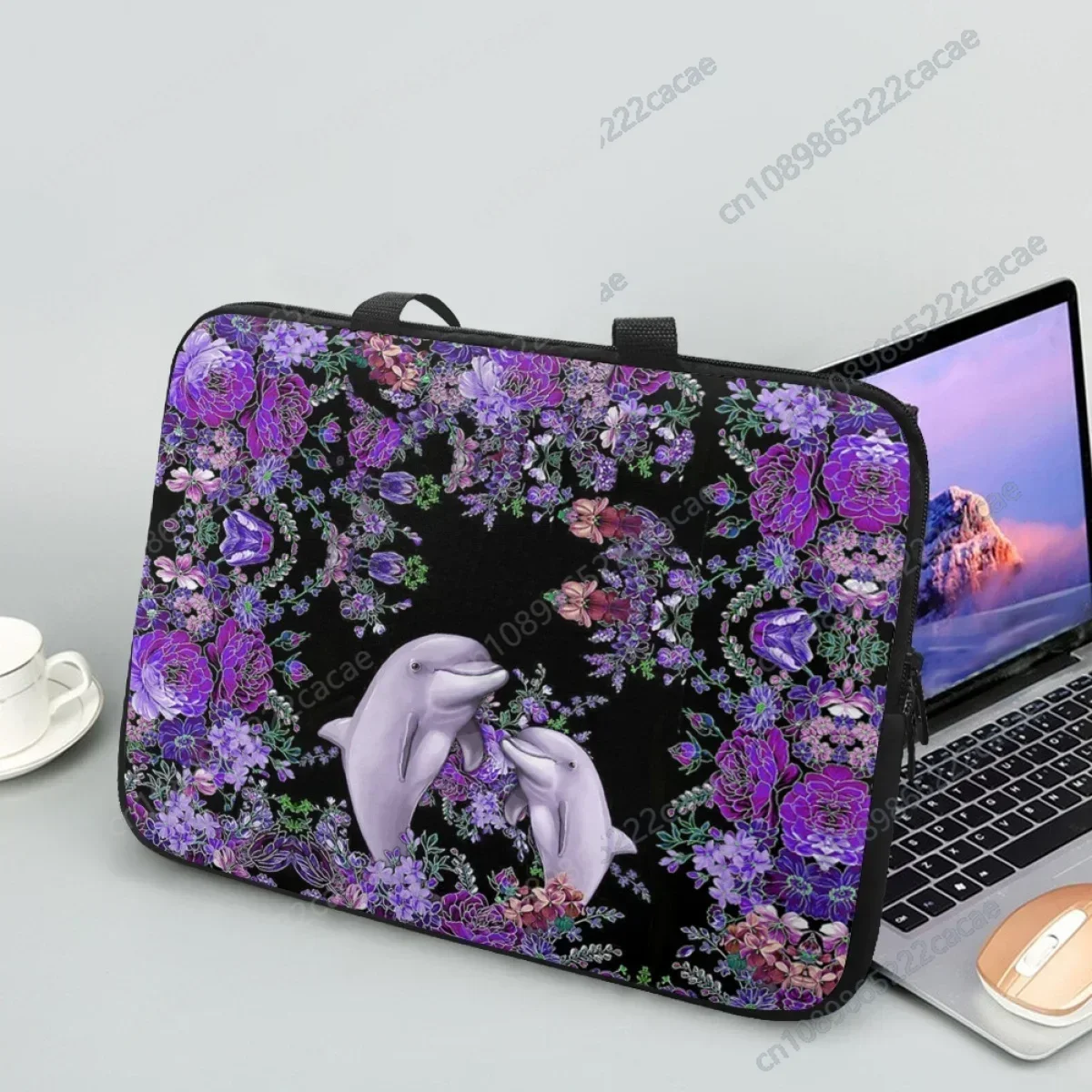 Portable Tablet Bags for Women Classic Purple Blue Dolphin Designer Laptop Bag Travel Universal Computer Case Cover Pouch Cумка