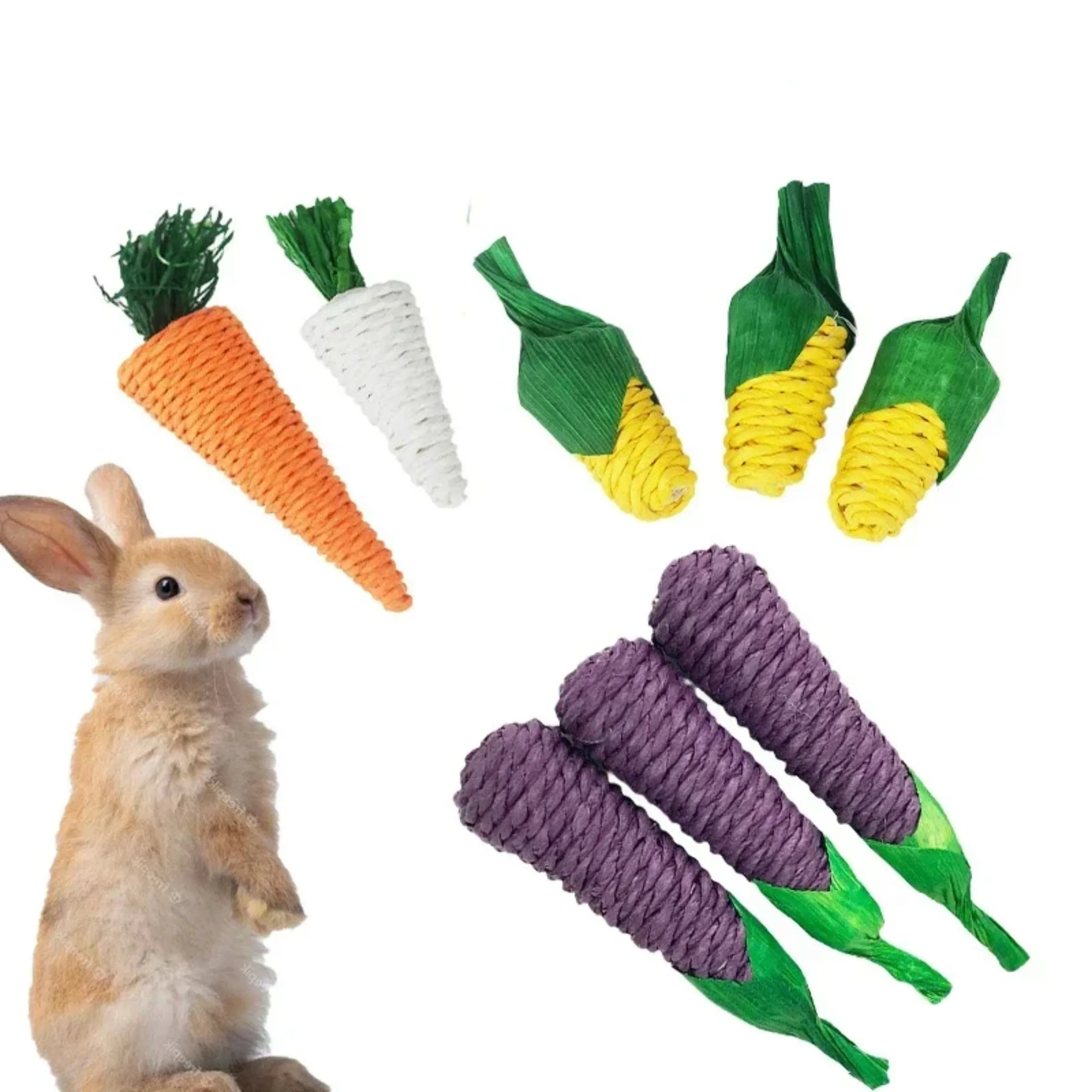 Hamster Rabbit Chew Toy Bite Grind Teeth Toys Corn Carrot Woven Balls for Tooth Cleaning Radish Molar Toys Funny Pet Supplies