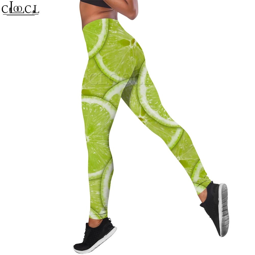 CLOOCL Fashion Green Women Legging Lime Fruit Slices Pattern 3D Printed Trousers for Female Gym Workout Outdoor Jogging Pants