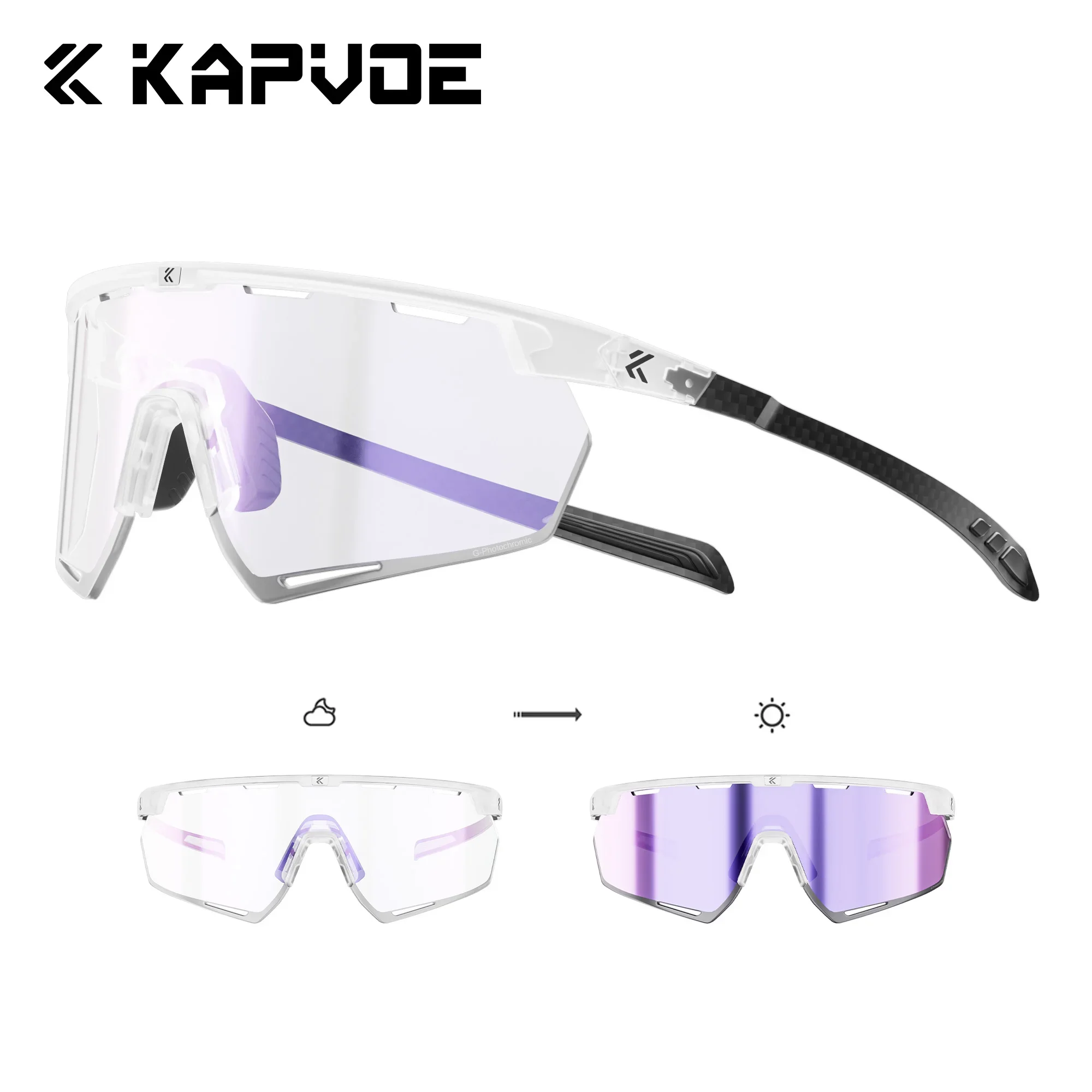 Kapvoe Fahrradbrille aus echtem Carbon, Sonnenbrille für Herren, leicht, photochrom, UV400, MTB, Fahrrad, Sportbrille 3