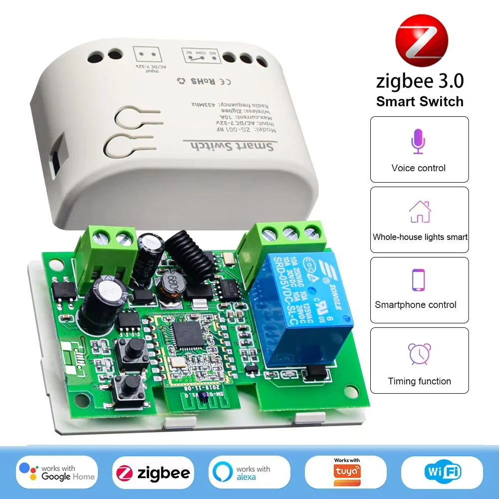 Zigbee Mini Smart Light Drahtloser Schalter 1-fach Automatikmodul 12V 24V 220V Rolladen Jalousien Vorhang Relais Kompatibel mit Tuya