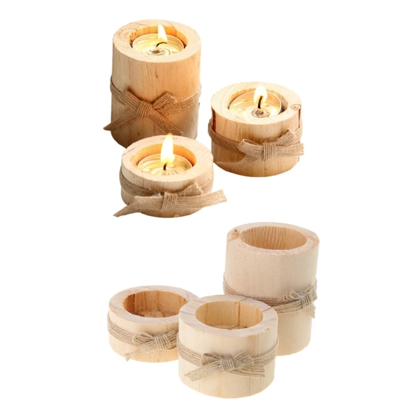 3x Wooden Tea Light Holders for Table Decoration, Wedding, Birthday Party Set of 3 Celebration, Table Decor Christmas