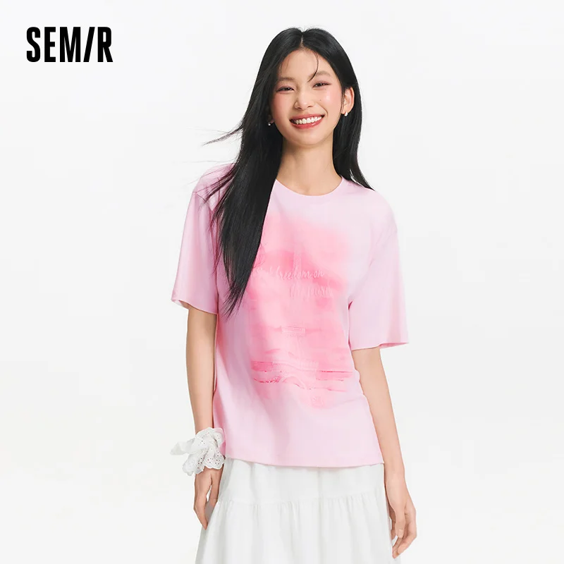 

Женская футболка Semir с коротким рукавом, свободная, новинка 2023 года, летний стиль, нежный узор, милый топ