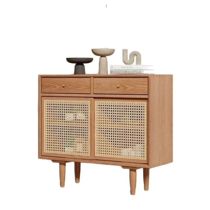 

Nordic Japanese rattan solid wood edge cabinet dining side modern simple locker entrance living room dining room tea storage