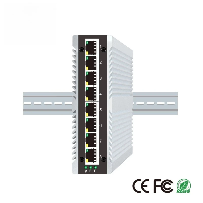 8-port Gigabit Industrial Switch with POE SNMP QoS VLAN Support Wide Range DC Input for Industrial Network