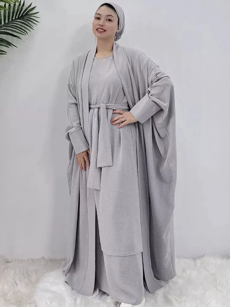 

Matching Abaya for Women 2 Piece Islamic Clothing Batwing Open Abayas Layered Dress Muslim Set Ramadan Eid Dubai Modesty Kaftan