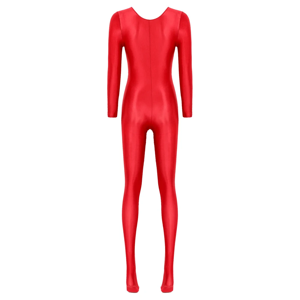 Donne Olio Lucido Manica Lunga Collant Tuta Bodystocking Yoga Ginnastica Shapewear Costume Intero Catsuit Lucido Body