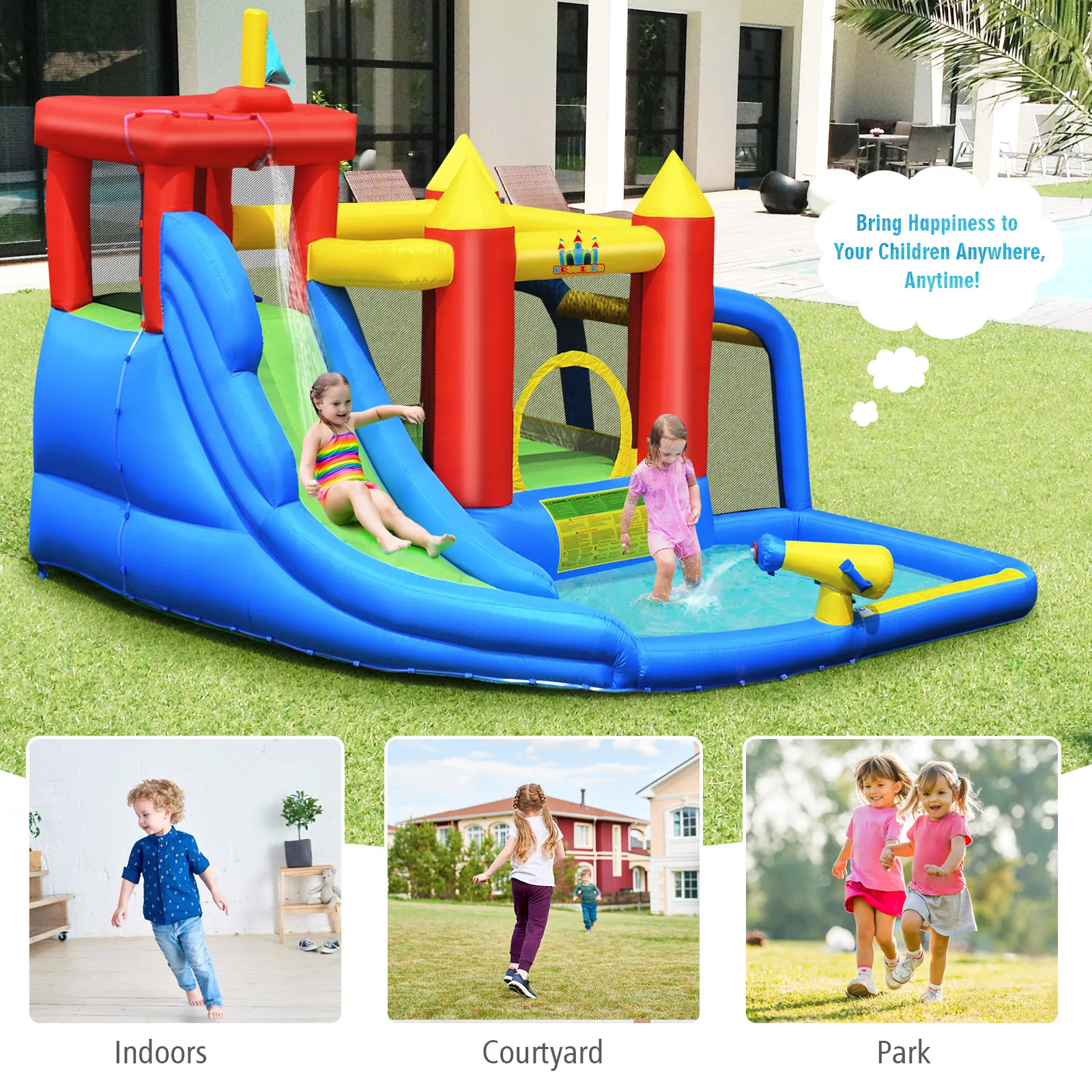 Inflatable Bouncer Water Slide Bounce House Splash Pool without Blower