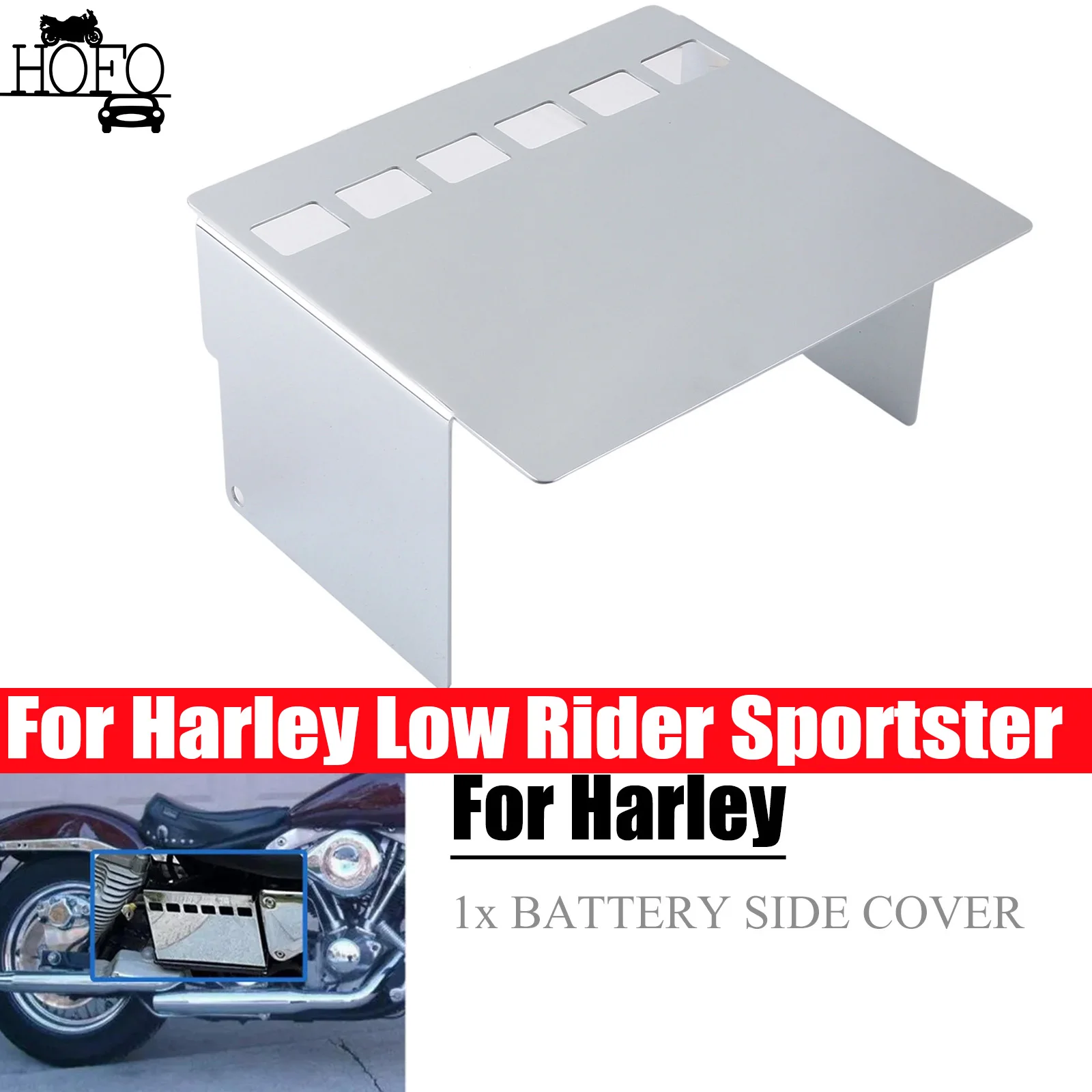 Chrome Battery Side Cover with Square View Holes Fits For Harley Low Rider Sportster FXWG /XLH/FXD/FXR /FXB/FXE