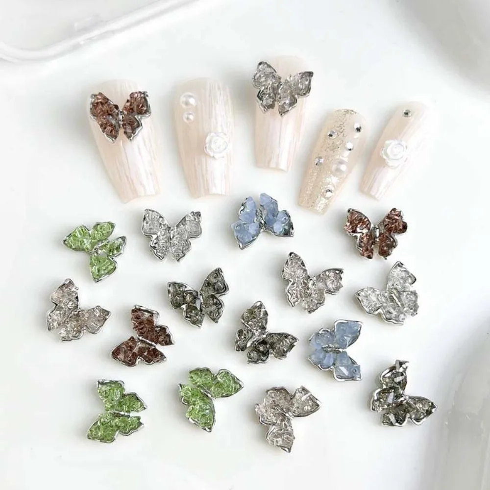 3Pcs/set Crystal Gravel Butterfly Butterfly Nail Decorations DIY Nail Charms 3D Nail Art Drills Butterfly Nail Accessories