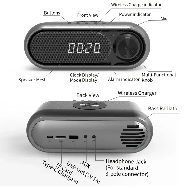 

Bluetooth Speaker Clock Dual Alarm Soundbar HIFI Music Support TF Card FM Radio Student Clock Wireless Box Soundbar Home Bedroom