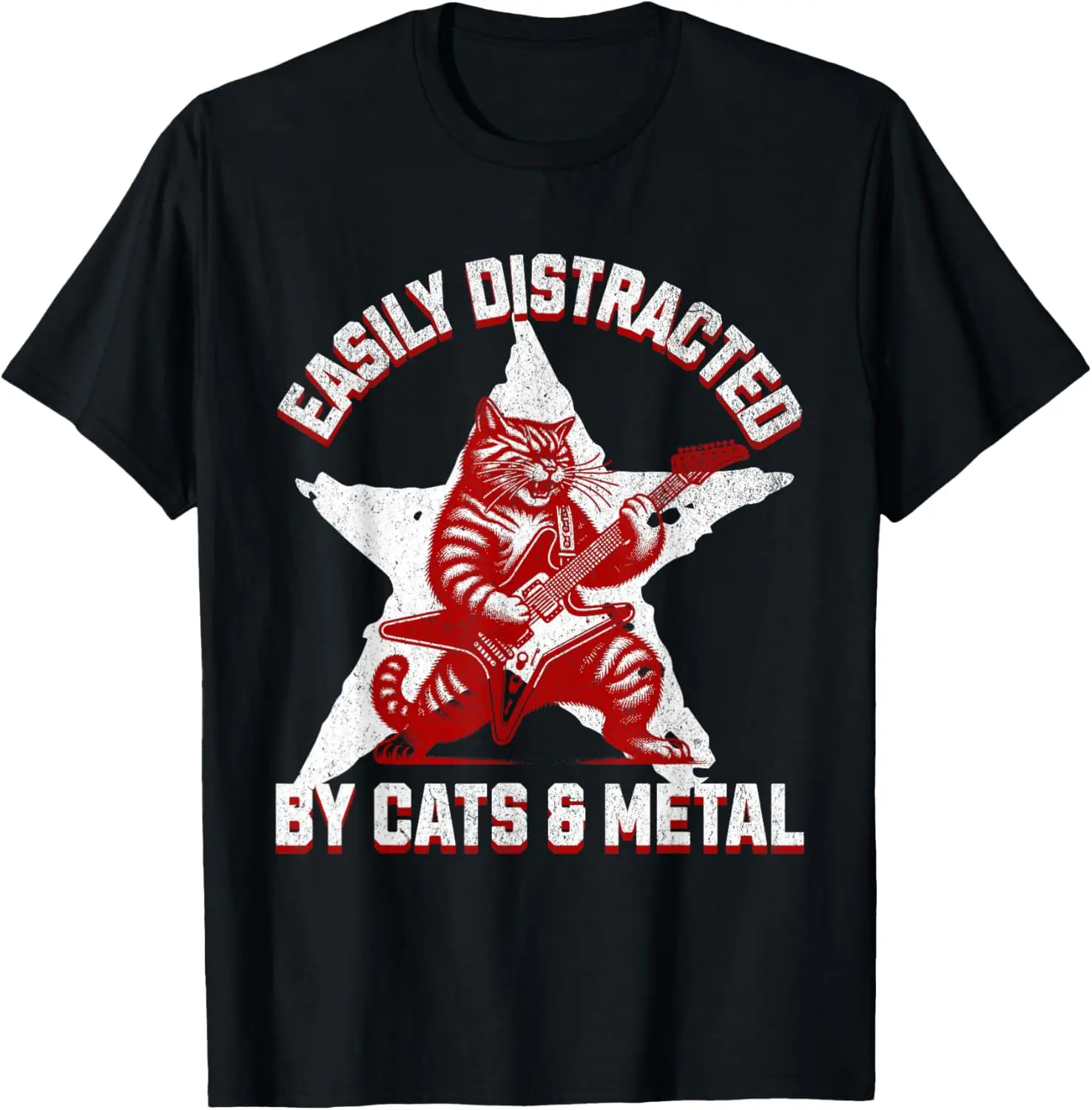 Cats and Metal Fan Music Metalhead Heavy Rock Star Cat Funny T-Shirt