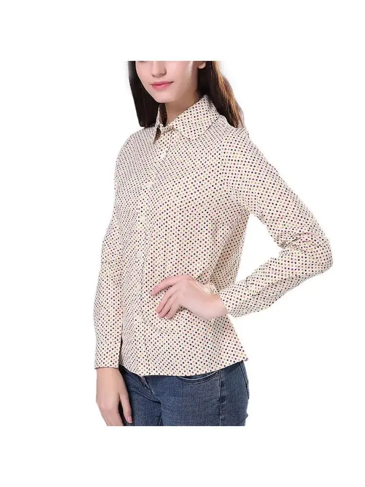 Women Cotton Blouse Plaid Long Sleeve Shirts Spring Formal Blouses Turn Down Collar Lady's Office Top