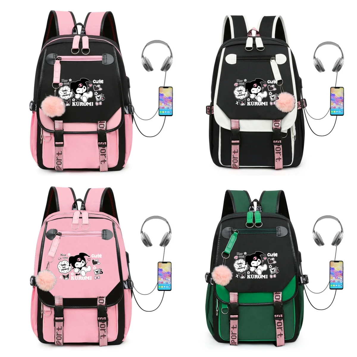 

Sanrio Kuromi Schoolbag Junior High School Female Korean Version Large-capacity Casual Backpack Primary School Students Backpack