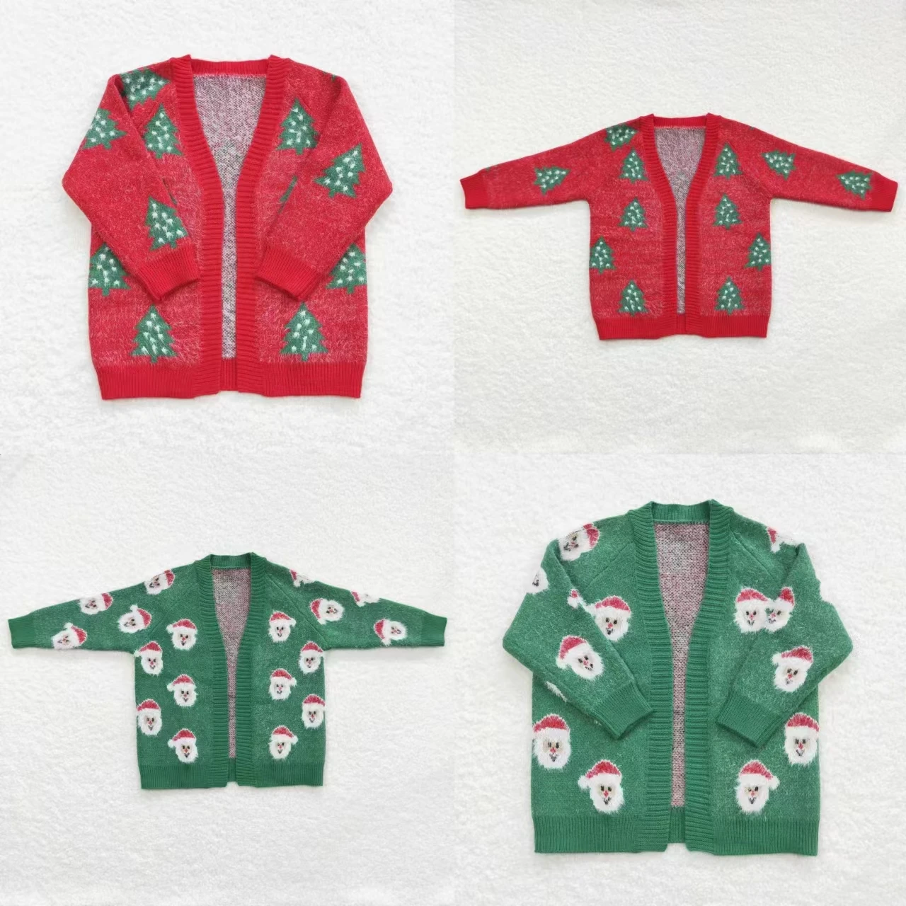 Wholesale Baby Girls Long Sleeves Christmas Santa Tree Coat Kids Woolen Children Toddler Sweater Cardigan Red Green Clothing