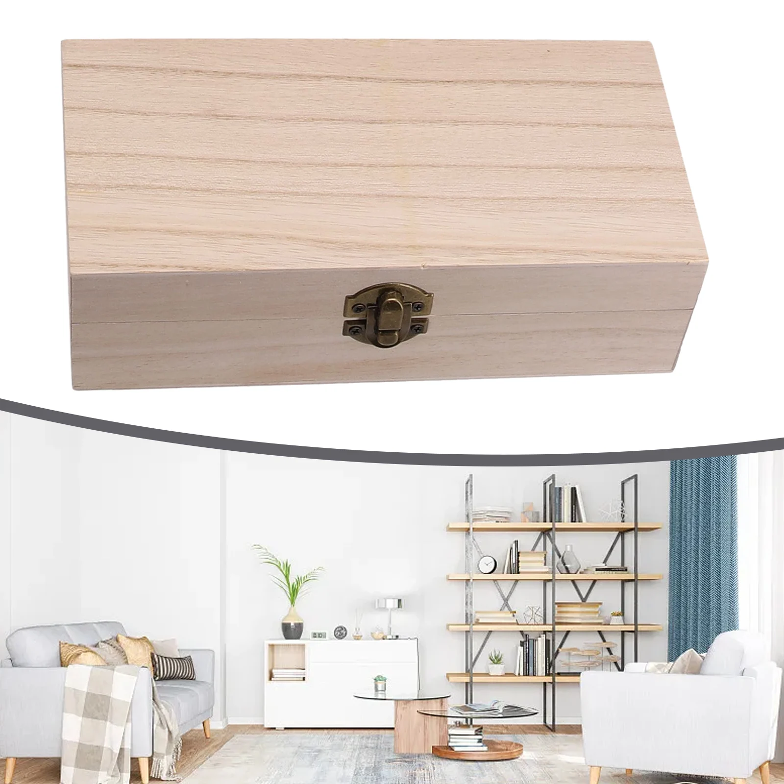 1 Pcs Compact Rectangular Wooden Container With Retro Buckle And Natural Wood Visible For Decorative And Practical Use