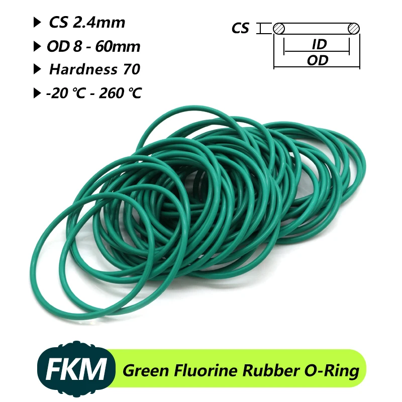 

10/50Pcs Green FKM Fluorine Rubber O Ring CS 2.4mm OD 8 ~ 60mm Seal Insulation Oil Resistant High Temperature Resistance o ring