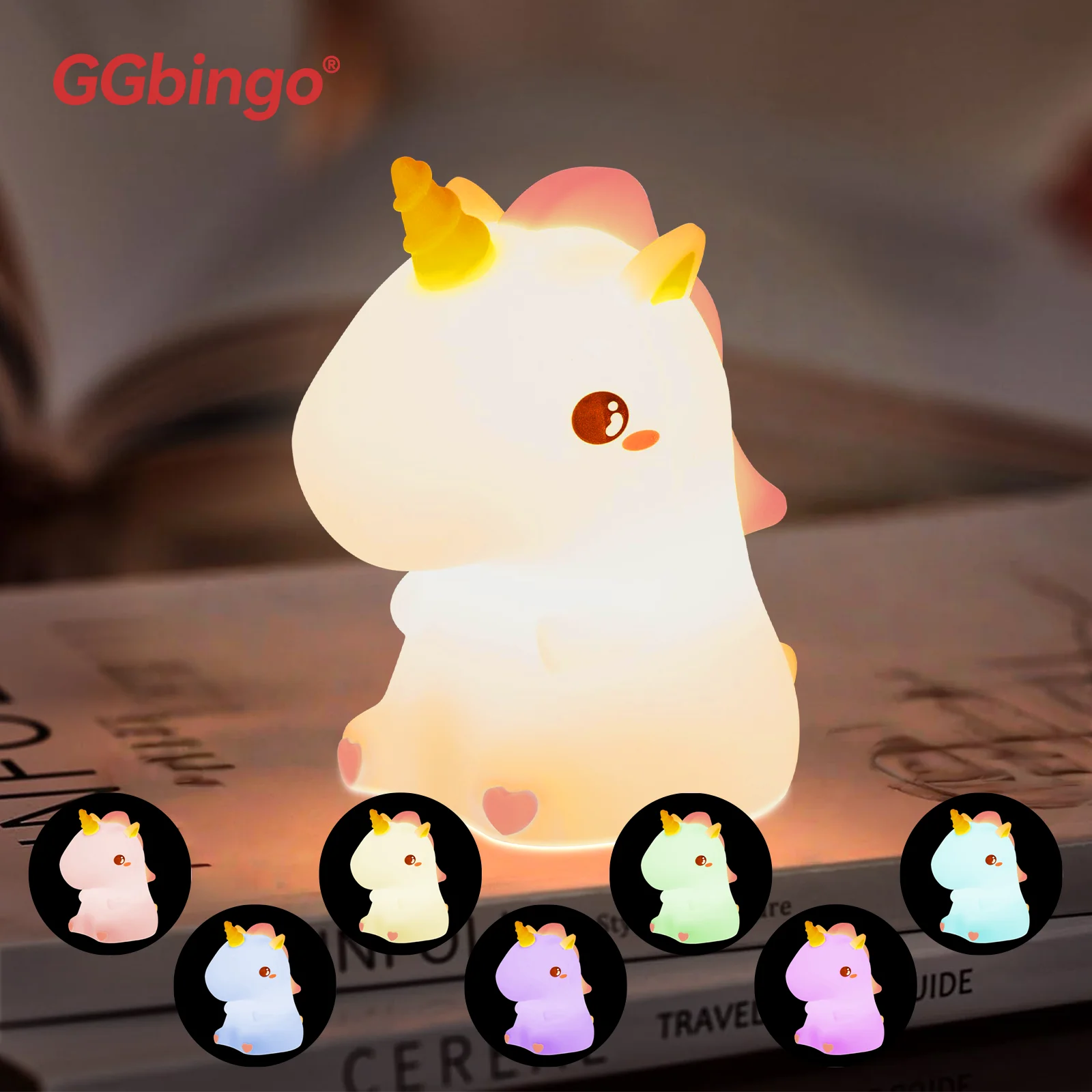 

Милый силиконовый светодиодный ночник-единорог с сенсорным управлением, RGB-подсветкой, меняющей цвет, перезаряжаемый через USB, прикроватная лампа для детей, подарок для малышей, для спальни