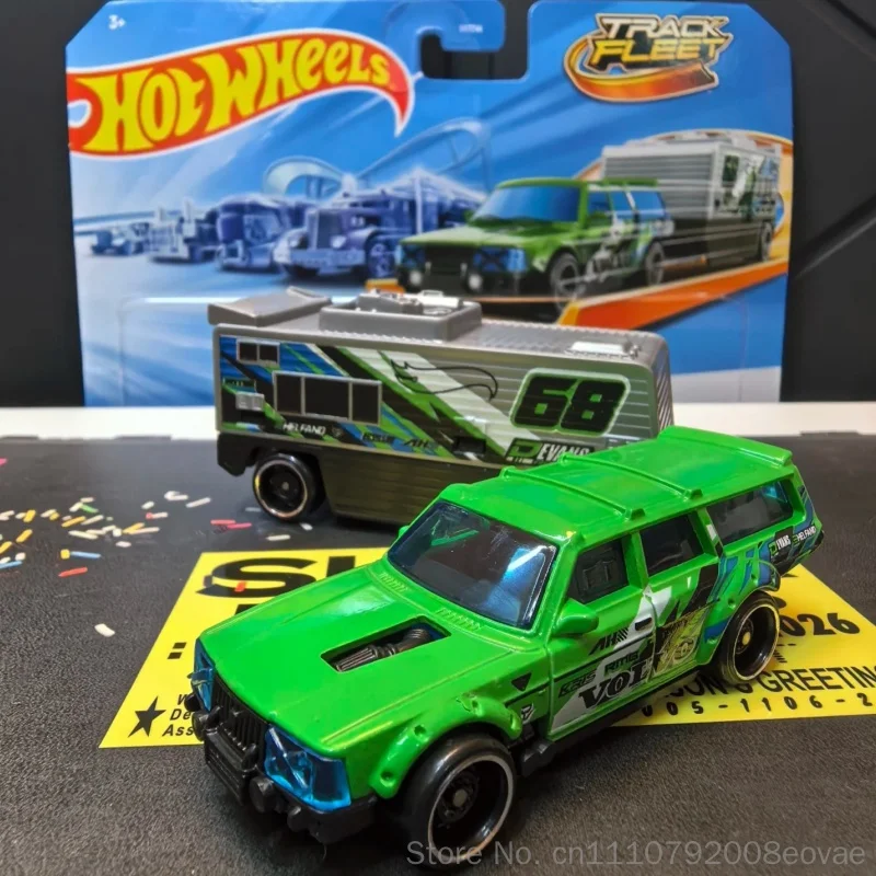Genuine Hot Wheels Alloy Car Model Volvo 240 Drift Camper Transport Trailer Track Fleet Toy Model Collectible Creative Car Toys
