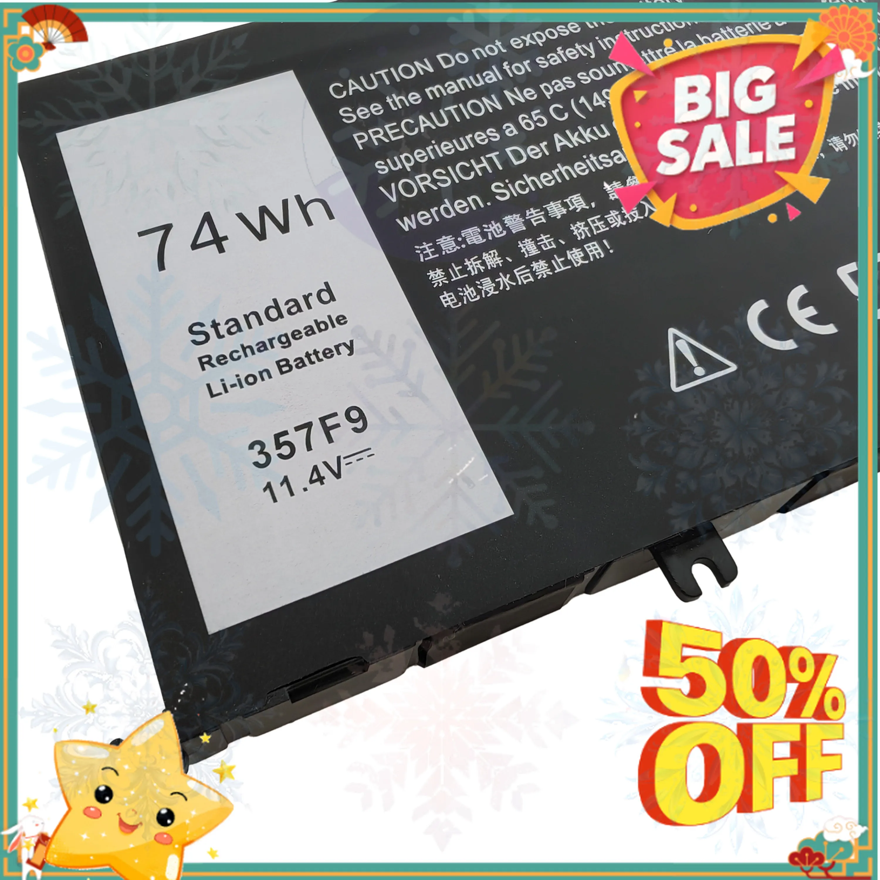 357F9 11.4V 74Wh Laptop Battery For DELL Inspiron 15 7557 7559 5576 5577 7567 P57F 357F9 Notebook Battery