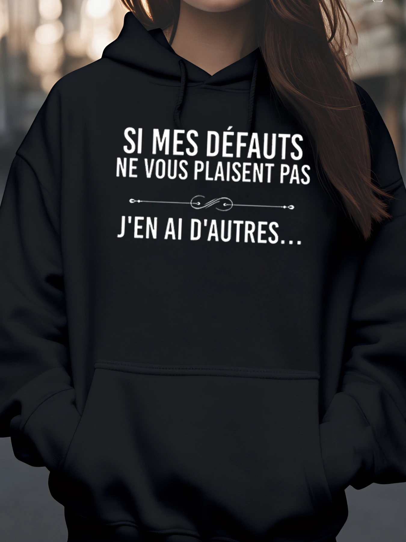 Kapuzenpullover mit französischem Zitat-Print für Damen, lässiges Streetwear-Mode-Outfit