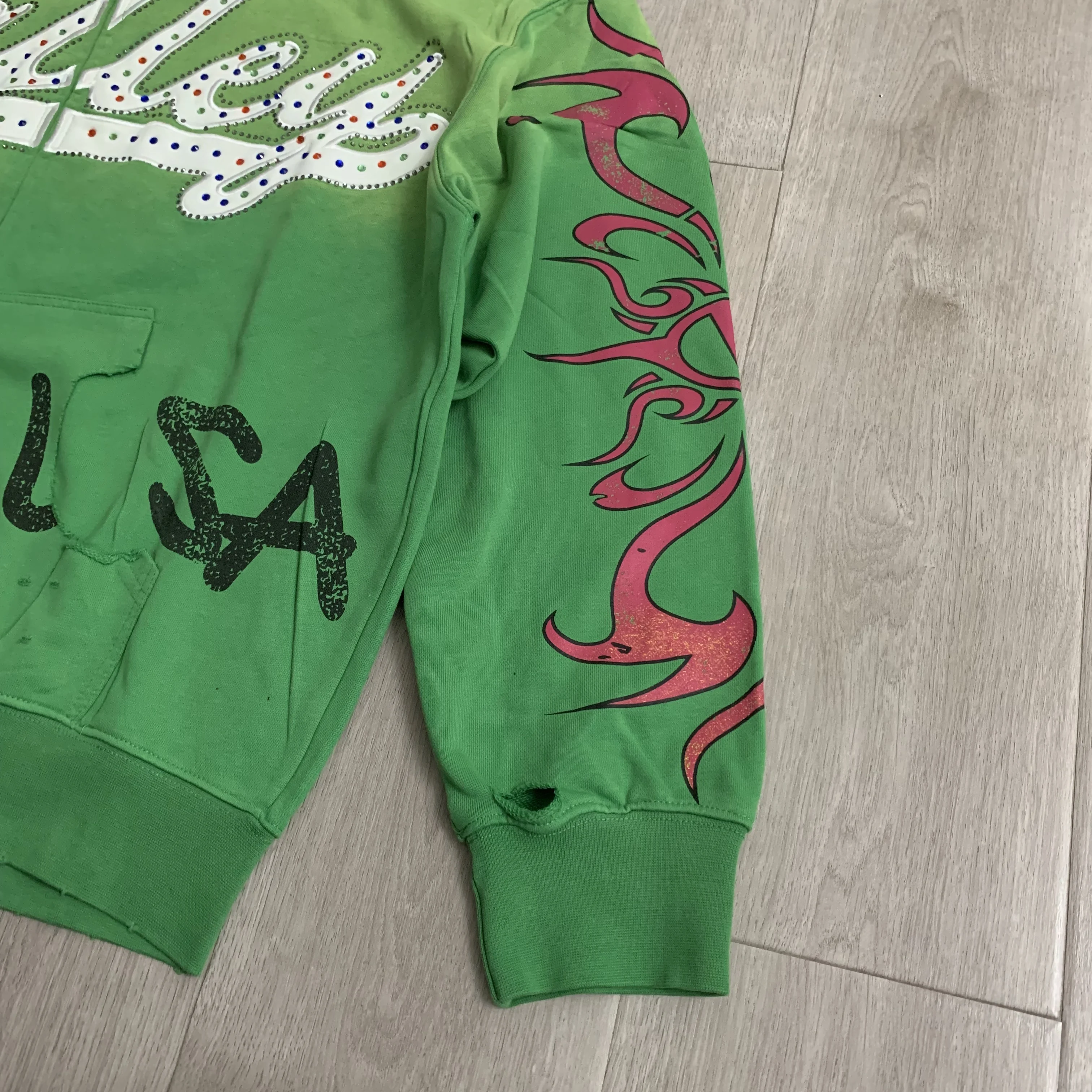 High Street Gradient Contrast Print Vale Men's 2‑Piece Set Distressed Zip Hoodie Elastic Waist Straight Sweatpants Suit view 6