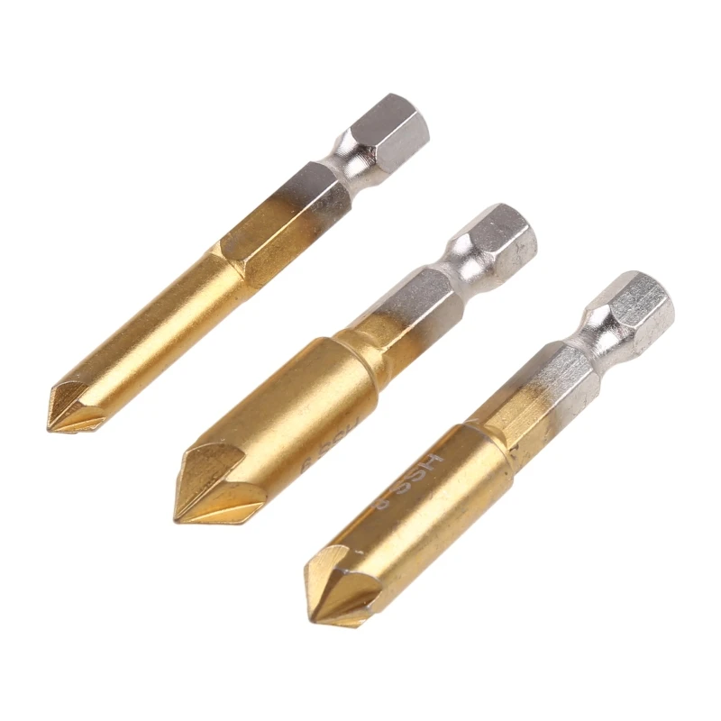 F92C 3 PCS HSS Chamfer Counterk Inspfer Drill Bit Bit 1/4 Shank 90 độ gỗ