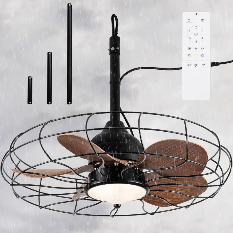 

Outdoor Ceiling Fans for patios waterproof, 24'' IP65 Gazebo Fan with Light, Wet Rated and Plug In, Hanging with Hook