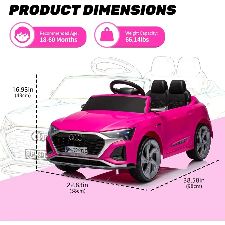 รถยนต์ของเล่นเด็กขับได้ 12V รุ่น Audi SQ8 พร้อมรีโมทคอนโทรล ขับเคลื่อนสองล้อ สตาร์ทแบบนุ่มนวล 3 ระดับความเร็ว พร้อมไฟ LED และเสียงเพลง ใช้พลังงานจากแบตเตอรี่