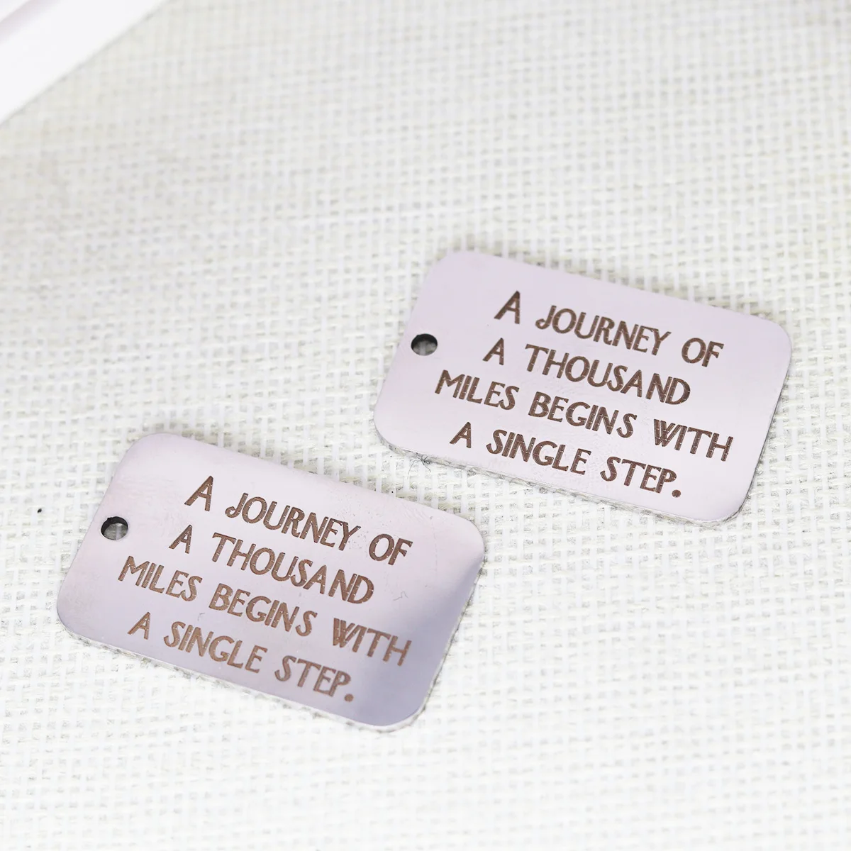 2pcs/Lot A Journey of A Thousand Miles Begins with A Single Step Card Pendant Stainless Steel Laser Engraved DIY Accessories