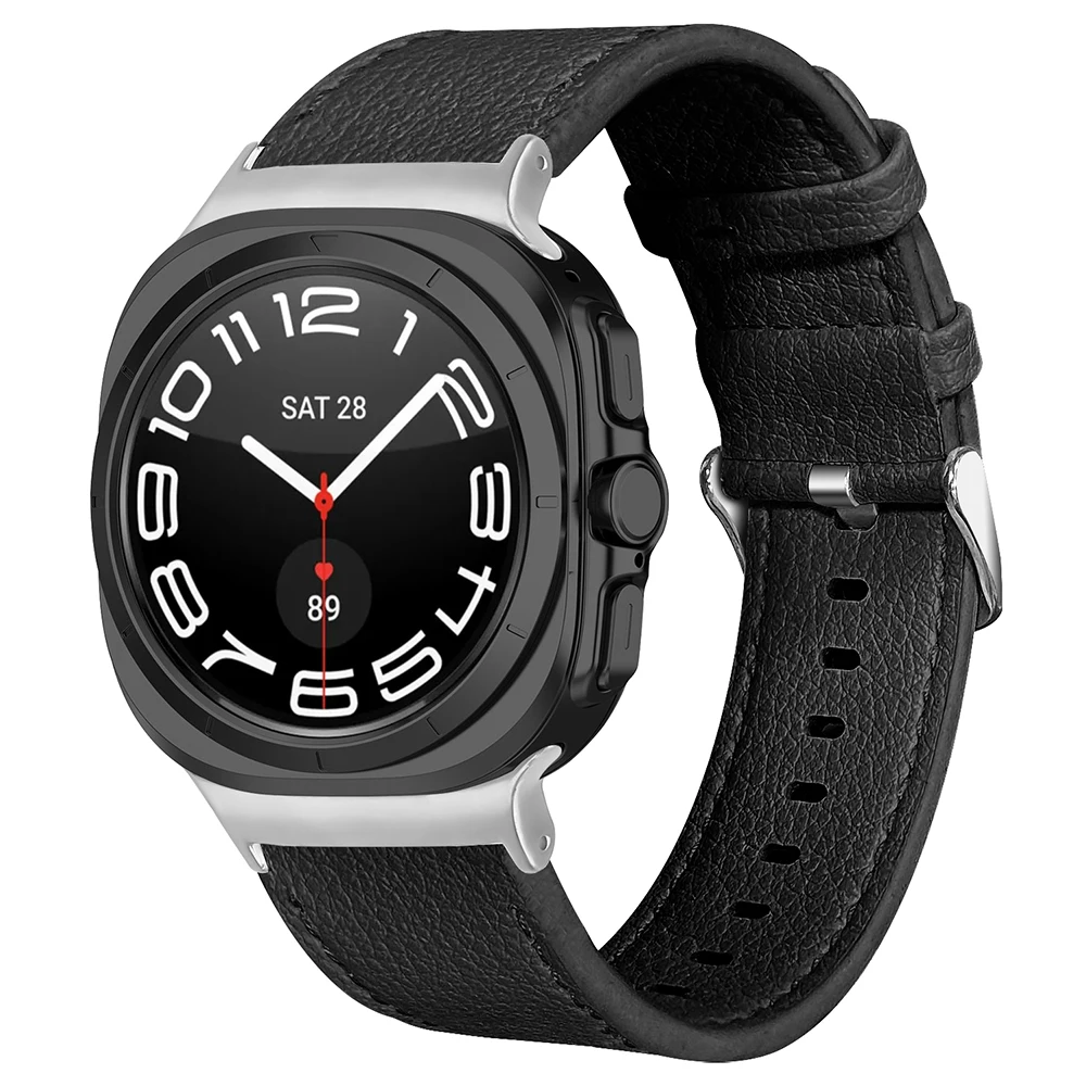 Para Samsung Galaxy Watch Ultra 47mm pulseira de couro de vaca genuíno pulseira smartwatch - preto