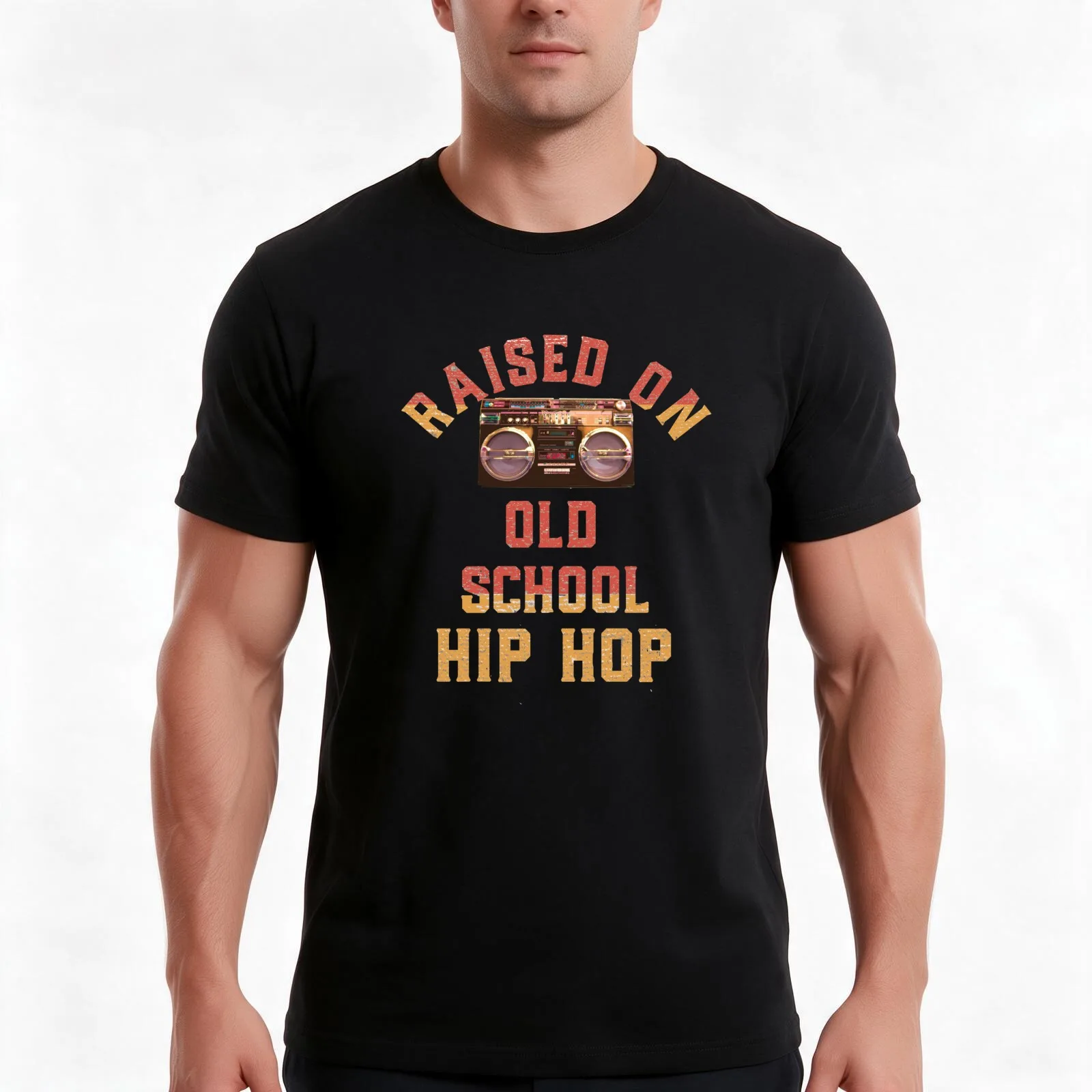 Raised On Old School Hip Hop T-Shirt, Summer Casual Cotton Tee, Oversized Streetwear Tops, Vintage Graphic Print, 100% Cotton