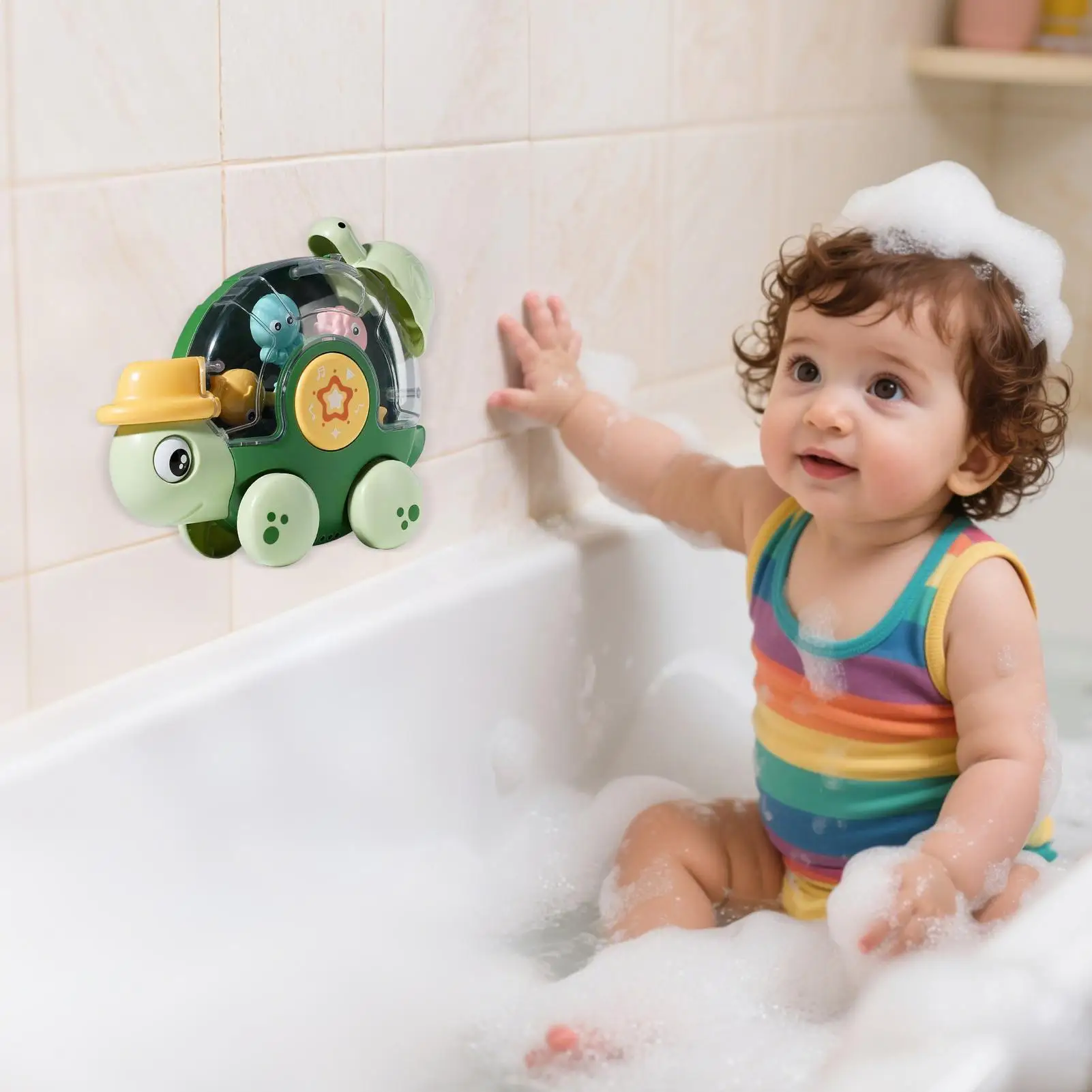 Jouet de bain tortue grinçant pour bébé, tortue avec roue, salle de bain, voiture animale, véhicule de baignoire pour l'extérieur, sol de plage, parc intérieur
