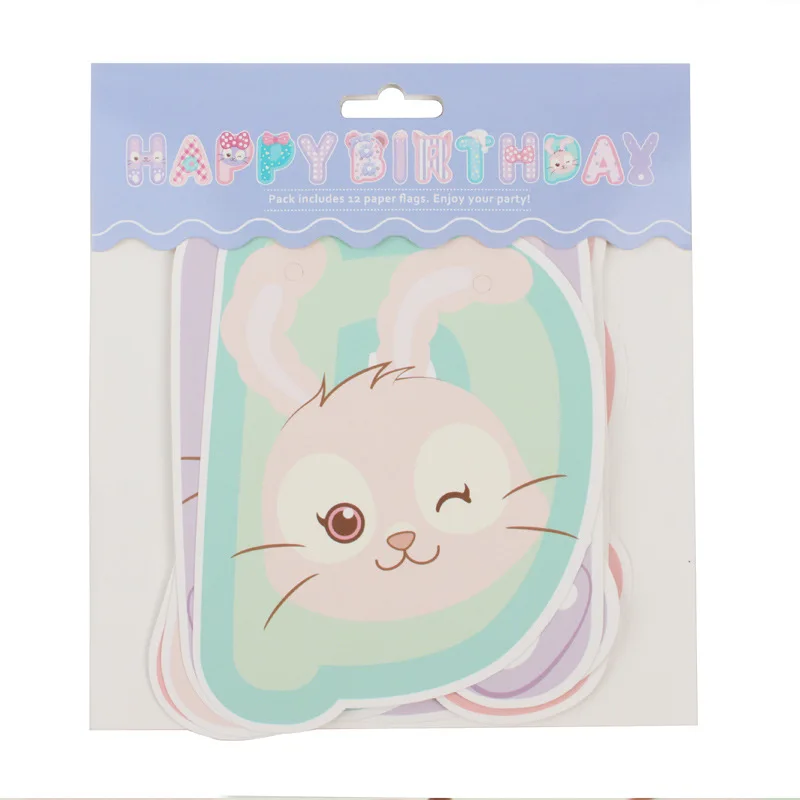 Banderole Joyeux Anniversaire en Papier, Lapin Violet Mignon, Guirxiété de Lapin pour Bol, Fournitures de Décoration de ix