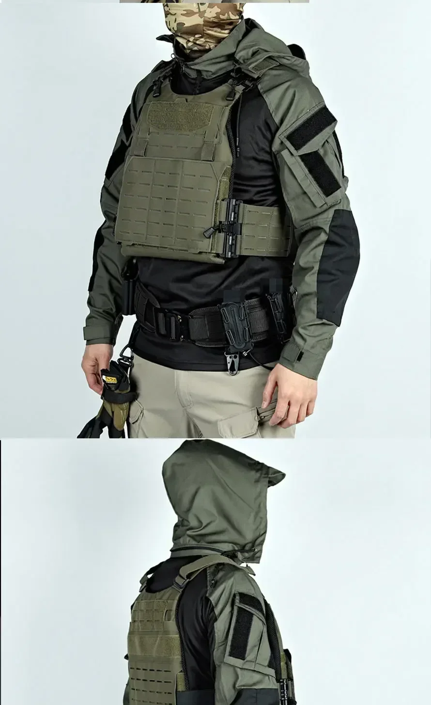 Tactical Combat Shirts Men Long Sleeve Breathable T-shirt Camo Hooded Quick-dry CS Paintball T-Shirt Tops Wear-resisting