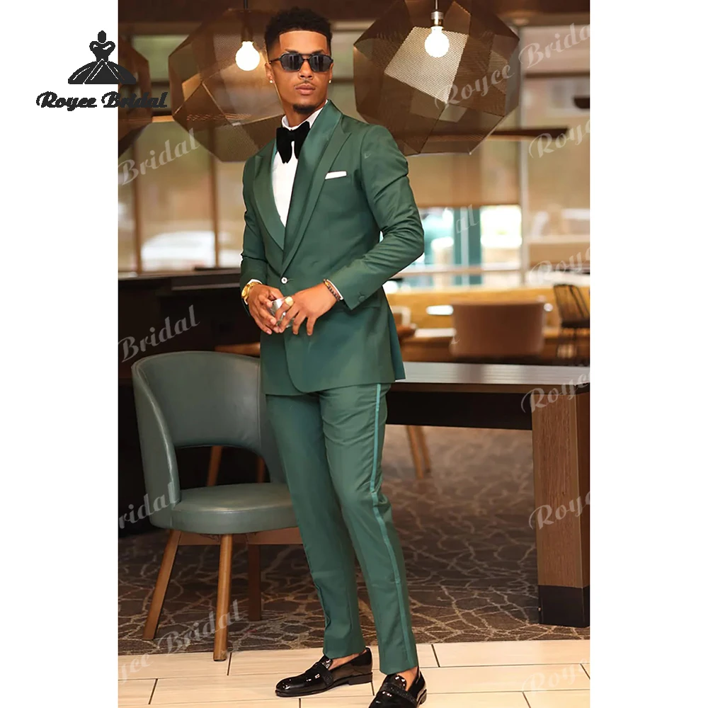 بدلة رجالية مزدوجة الصدر مكونة من قطعتين باللون الأخضر الداكن لحفلات الزفاف 2026 بقصة ضيقة بدلة سهرة للحفلات الراقصة مخصصة trajes para hombre