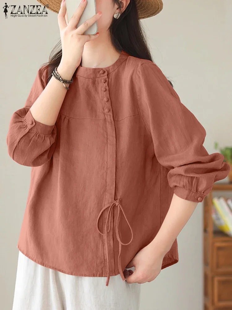 

ZANZEA Fashion Women Long Sleeve Shirts Solid Bandage Buttons Office Blouse 2025 Autumn Korean Blusas Femininas OL Casual Tops