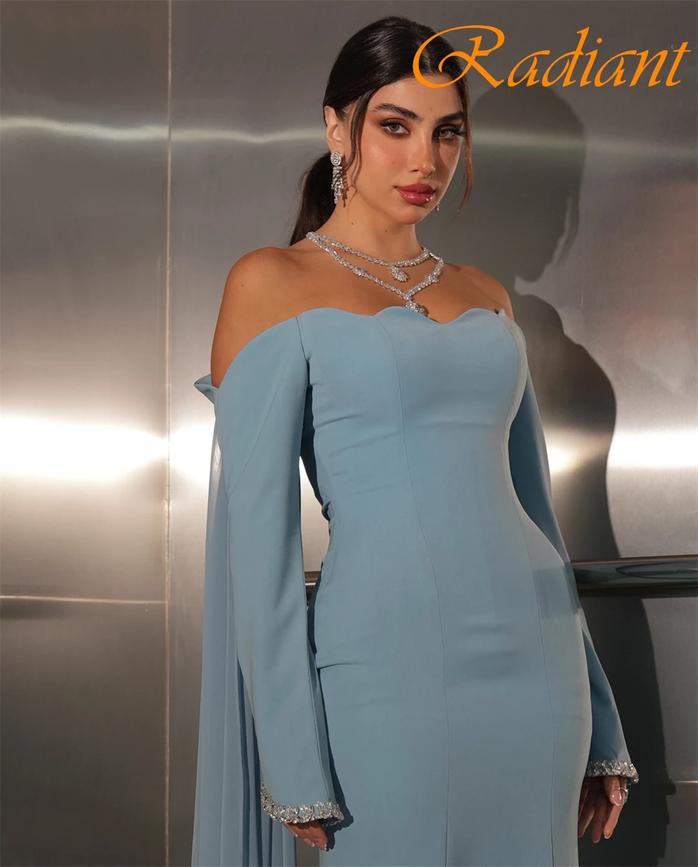 فستان سهرة مخصص عالي الجودة برقبة قارب أنيق من الجيرسيه حورية البحر للحفلات الراقصة كلاسيكي بأكمام طويلة للمناسبات الخاصة #5