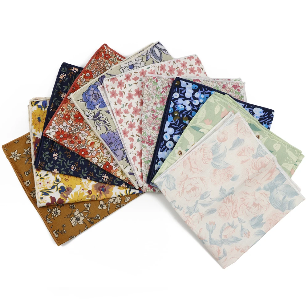 منديل رجالي جديد لحفلات الزفاف ملابس يومية قميص العريس بدلة إكسسوار هدية منديل قطني كلاسيكي نمط الأزهار جيب مربع