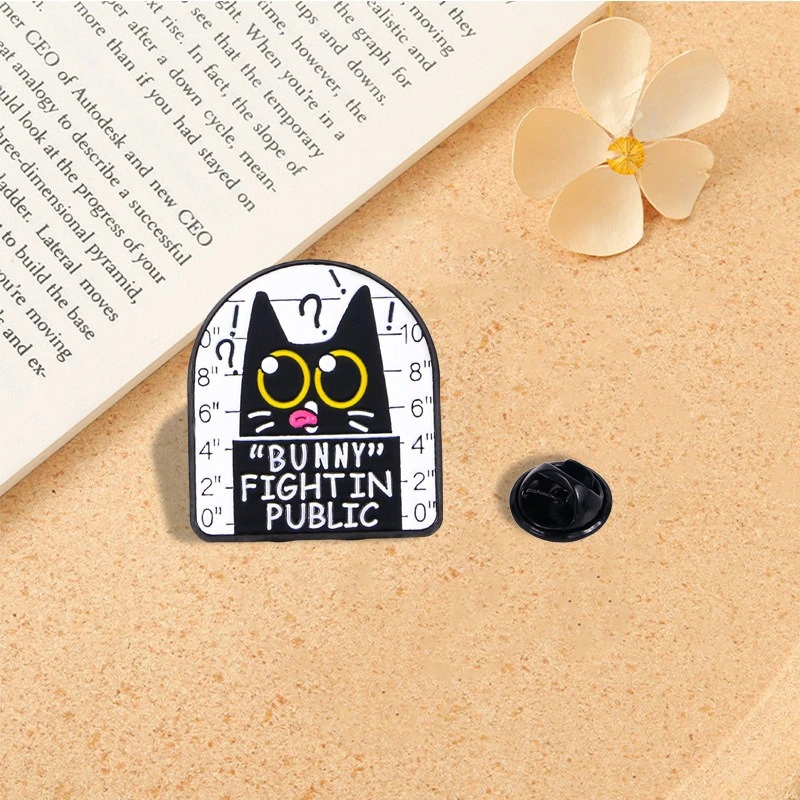 Creative Cartoon Cat Brooch English Number Animal Shape Cute Black Cat Metal Pins Badge DIY Clothing Bags Hat T-shirt Accessory