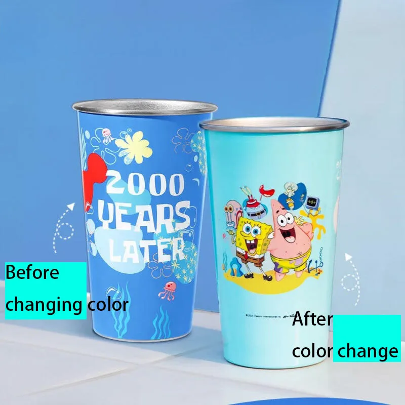 سبونجبوب سكوير كوب ماء متغير اللون ياباني كاواي باتريك ستار والأصدقاء كوب حليب القهوة Ins كارتون أنيمي هدية ﻿