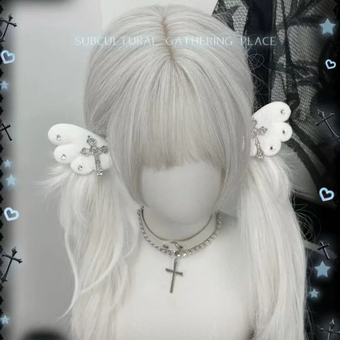 Japanese Mine Angel Wings Goth Bling Bling Wings Cross Hair Clip Sweet Cool Rhinestone Hairpin Lolita Girl Hair Accessoires
