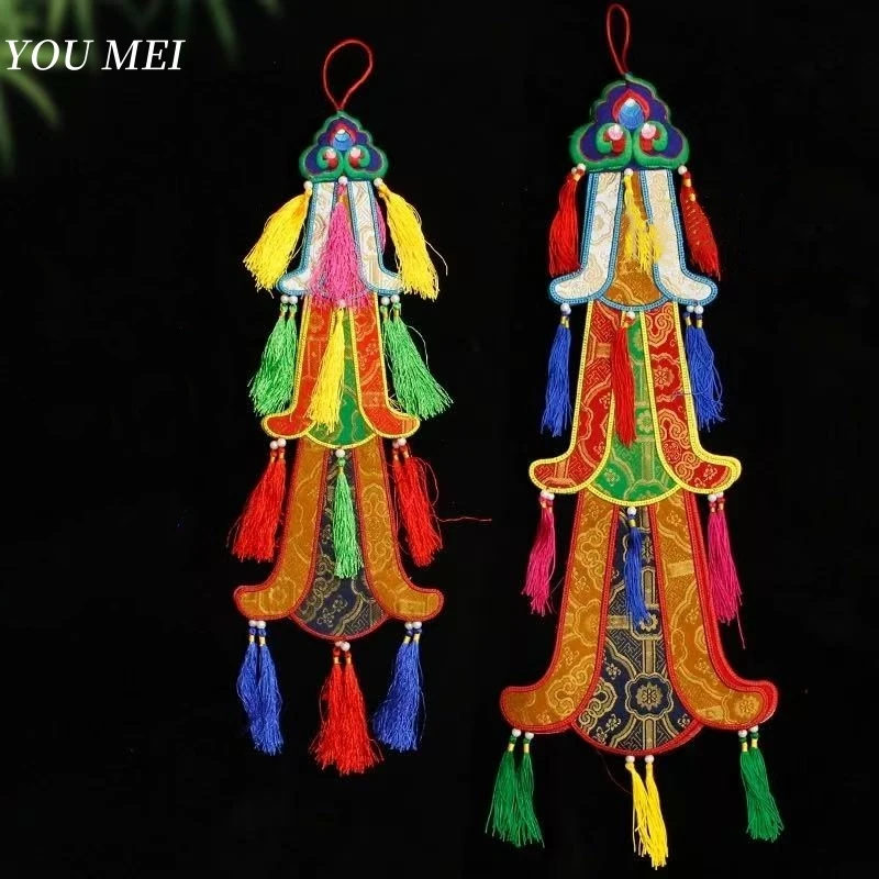 

Nepal Handmade Hexagonal Tassel Flag,Colorful Tibetan Embroidery Decorative Handicrafts,Auspicious Hand Drum Flags Buddhist Item