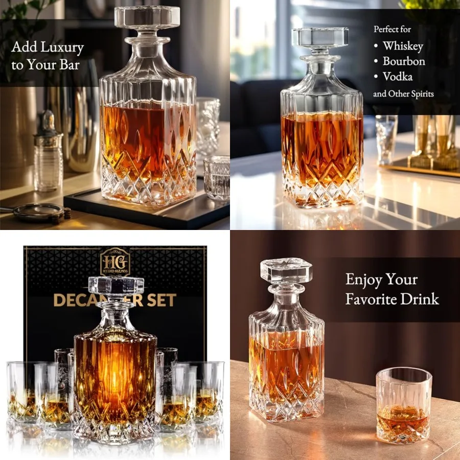 

Luxury Gift For Men Whiskey Decanter Set For Beloved Husband Or Dad Birthday Gift 4 Whiskey Glasses And Decanter Set Is a Great