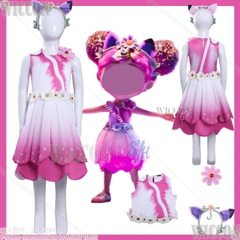 

Габби косплей аниме фильм милый цветок эльф платье без рукавов ярко-розовый градиент Лолита пушистый кот головной убор Хэллоуин Comic Con костюм