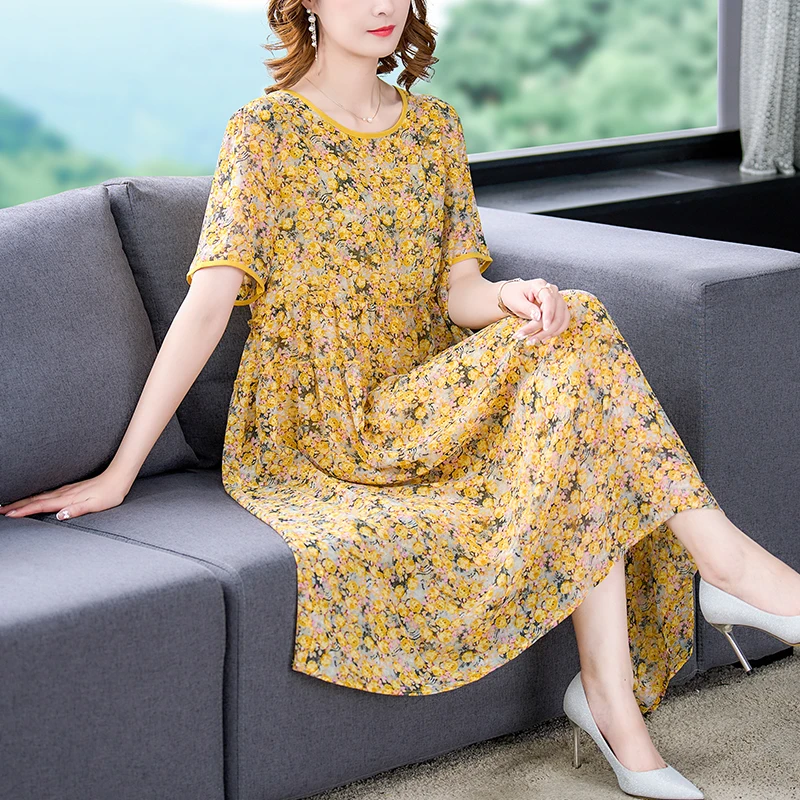 2022 Mode Licht Bloemen Rayon Midi Vrouwen Jurk Koreaanse Elegante Losse Taille Jurk Zomer Vintage Luxe Chic Party Avondjurk