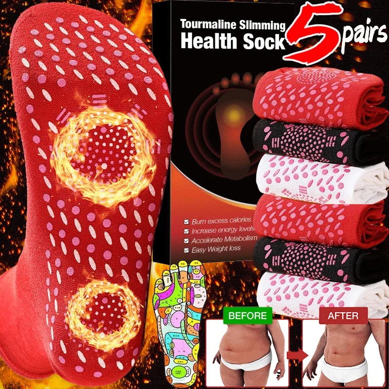 1/5pairs Tourmaline Self-Heating Socks Winter Warm Thermal Health Care Socks Slimming Health Short Sock Magnetic Therapy Sock