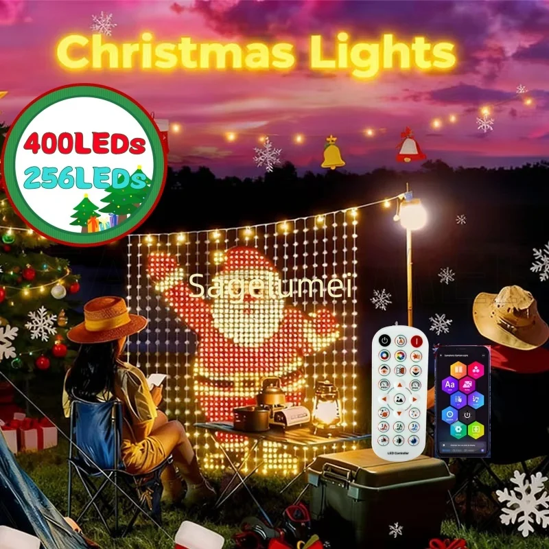 Smart Curtain Lights 256/400LEDs Window Fairy Lights with App Remote Music Sync Timer Dynamic DIY for Indoor Outdoor Wall Decor
