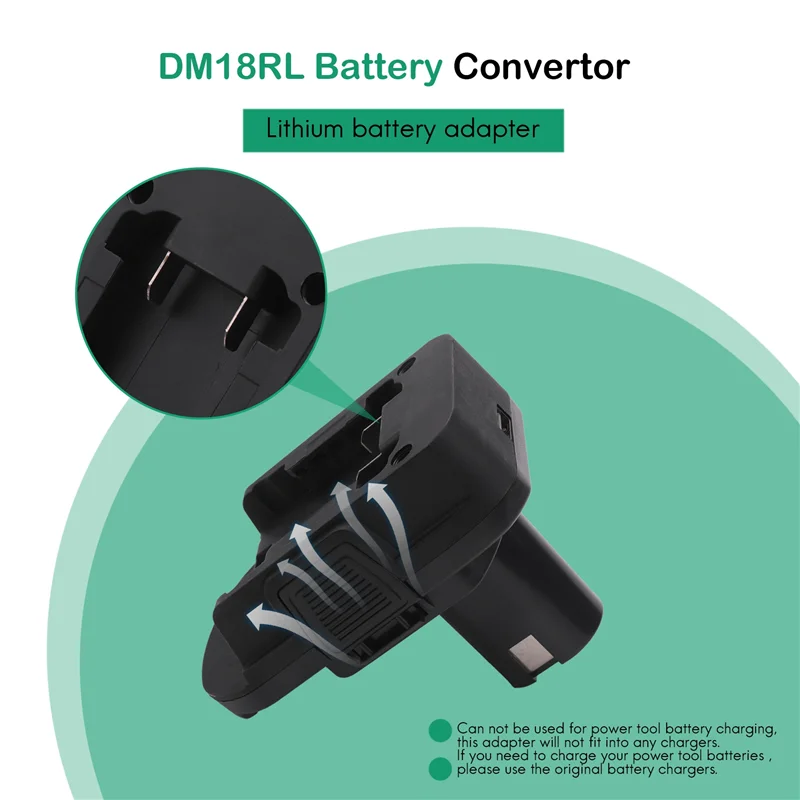

#608C Dm18Rl Lithium Battery Convertor Adapter For Ryobi 20V/18V P108 Abp1801 Li-Ion Battery (black)